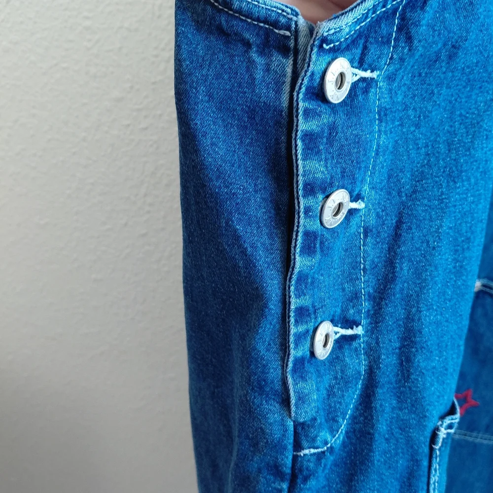 JL NY Women Midi Dress 2X Blue Star Embroidered Pocket Front 100% Cotton Denim. - Picture 5 of 9